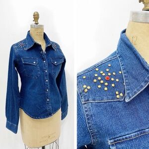 Vintage 1990s Bebe Embellished Denim Shirt / Jacket – Size Large